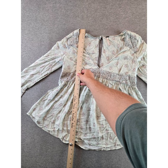 Free People Tunic Top Size XS Mint Green Rolling Hills Print Bell Sleeve Boho - Picture 7 of 11